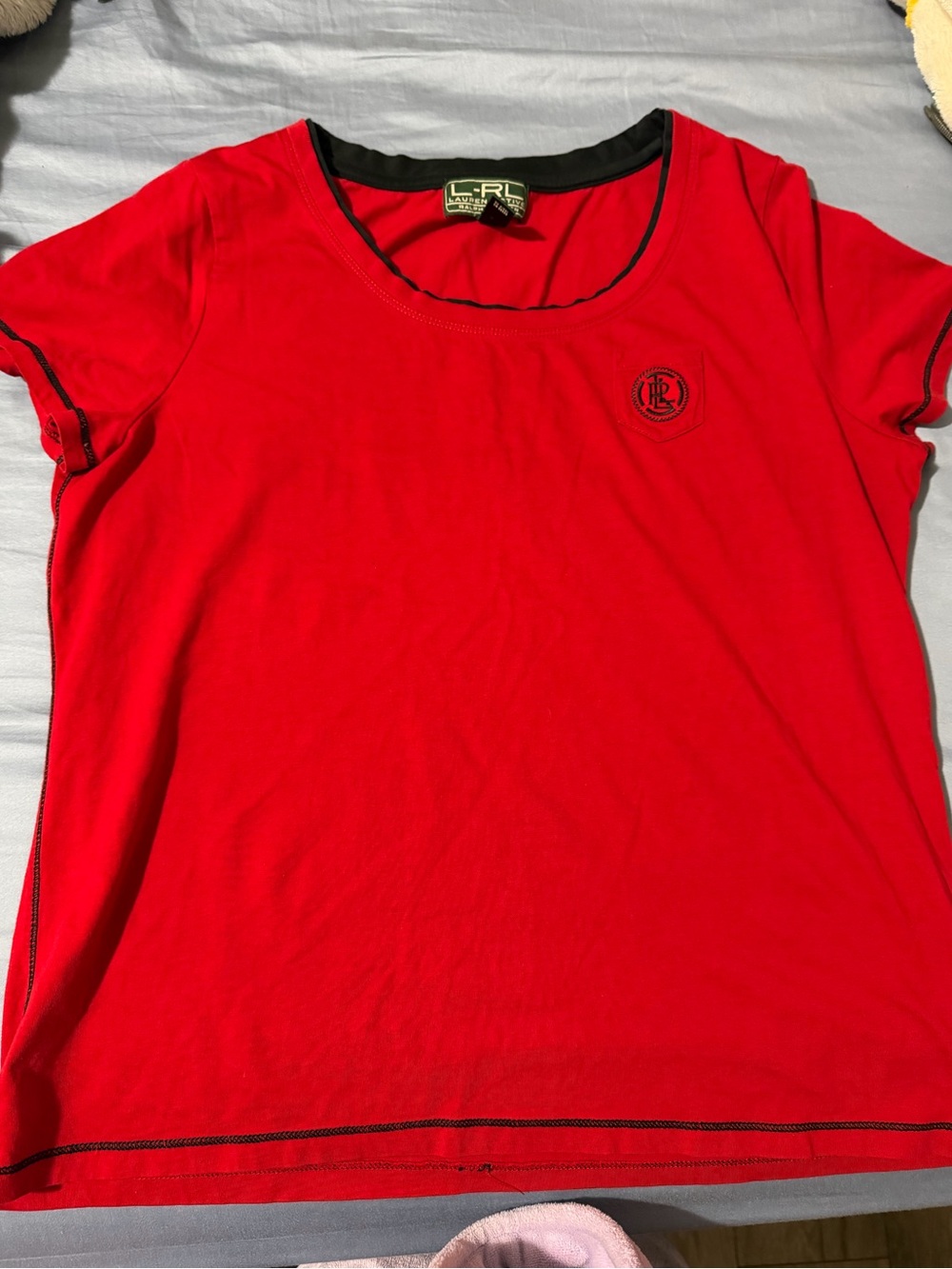 Lauren Ralph Lauren Red Short Sleeve Scoop Neck Top with Black Trim